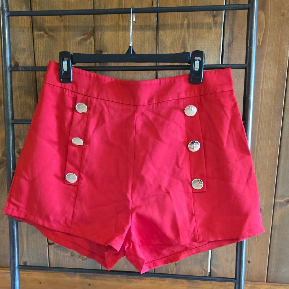 Red Button-Detail Women's Shorts